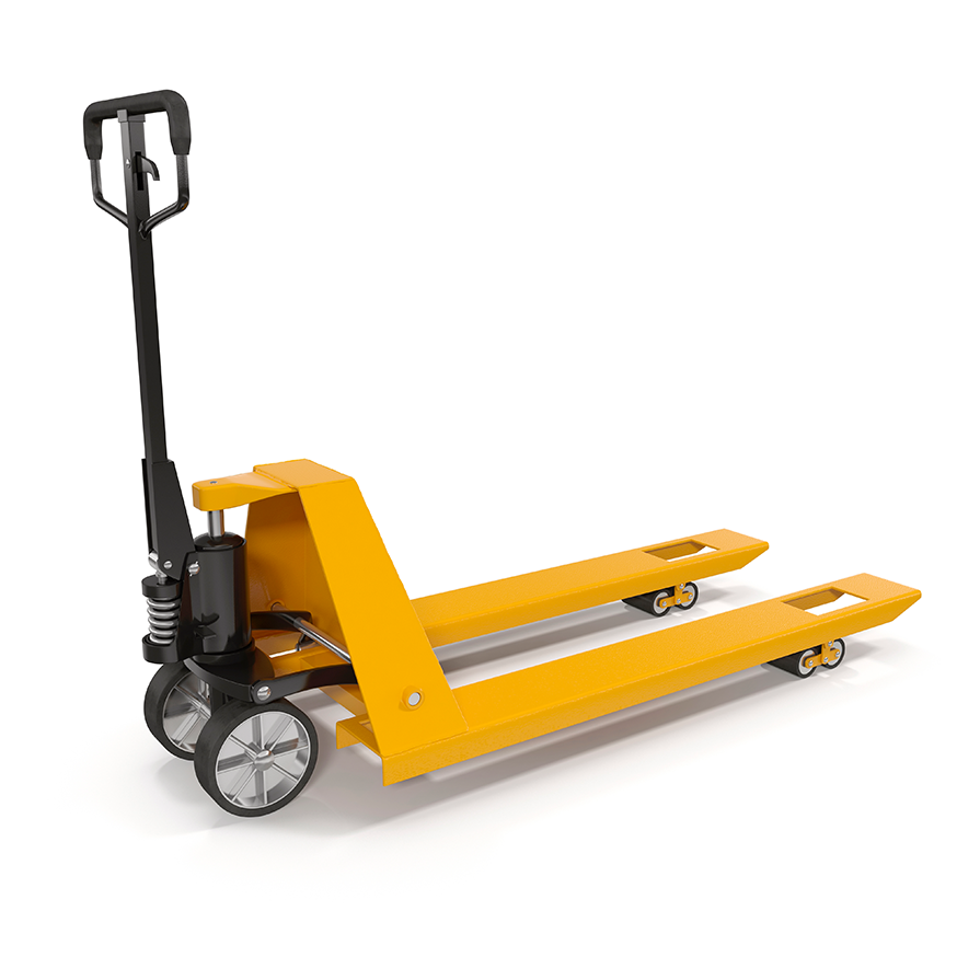 a yellow hand truck with a black handle.