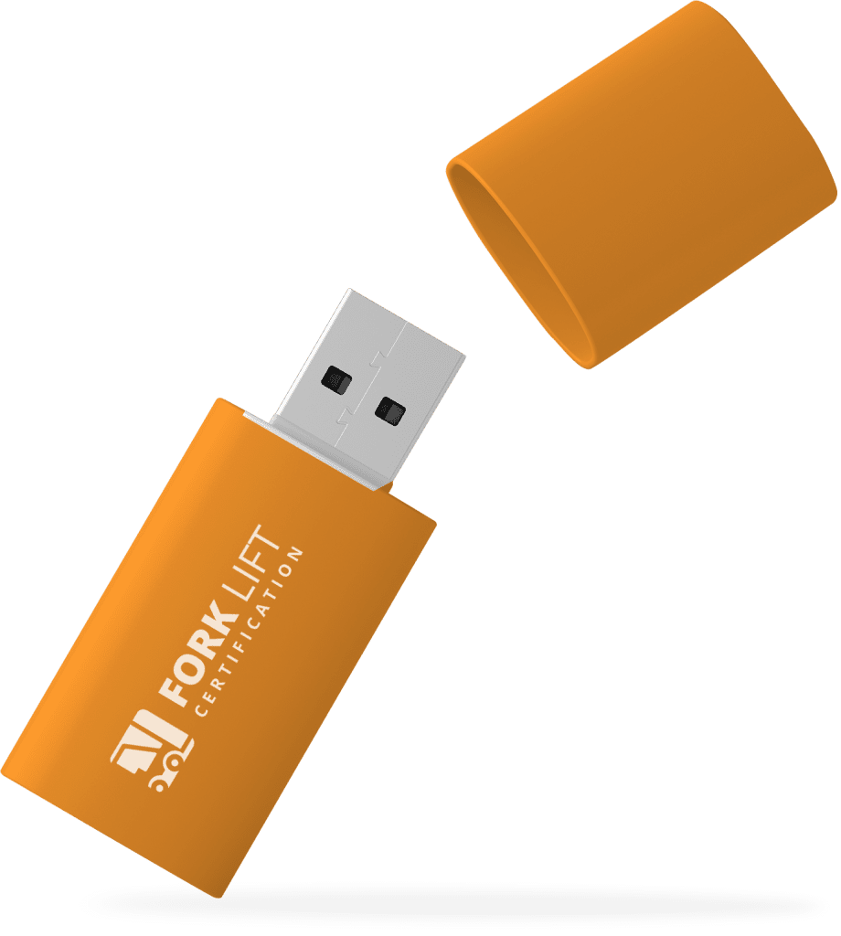 an orange flash drive with a white background.