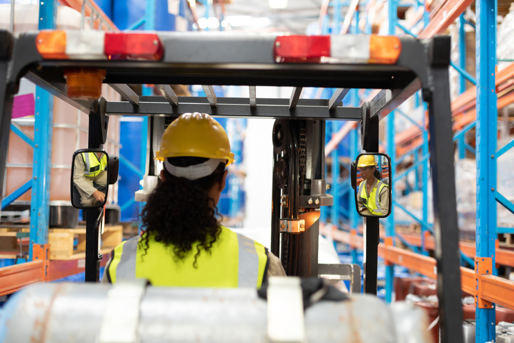 forklift safety mirrors in a warehouse